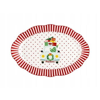 Talerz Owalny półmisek zimowy 30,5 cm Świąteczne Auto Choinka Sindy Florina