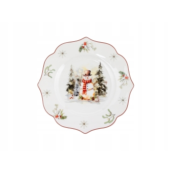 Talerz deserowy świąteczny ozdobny 20cm Zimowy Bałwanek Vintage Florina