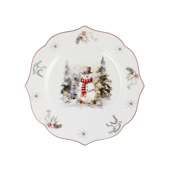 Talerz obiadowy duży świąteczny Ozdobny 26,5cm Bałwanek Vintage Florina