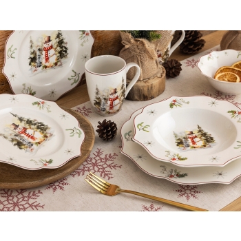 Talerz obiadowy duży świąteczny Ozdobny 26,5cm Bałwanek Vintage Florina