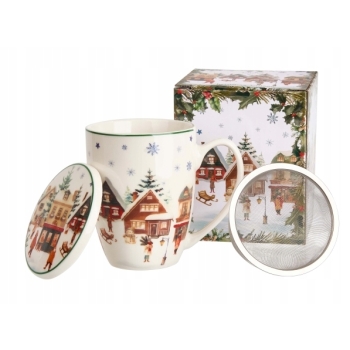 Świąteczny Kubek z zaparzaczem 360ml Zimowy Świąteczna Wioska Duo