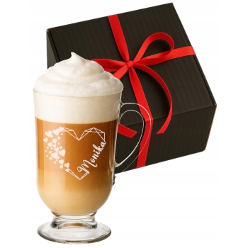 Szklanka do kawy latte na nóżce z grawerem w Pudełku Prezent na Walentynki
