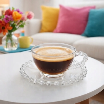 Szklana Filiżanka do kawy i herbaty ze spodkiem kwiatki Bloom 200 ml