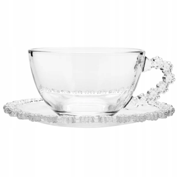 Szklana Filiżanka do kawy i herbaty ze spodkiem kwiatki Bloom 200 ml