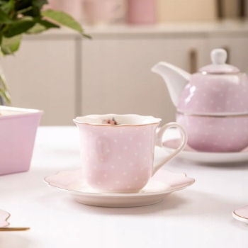 Filiżanka ze spodkiem do kawy herbaty Altom Design Natalie Pink 250 ml