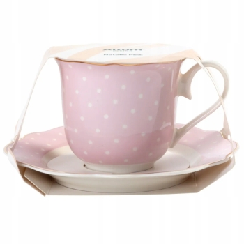 Filiżanka ze spodkiem do kawy herbaty Altom Design Natalie Pink 250 ml