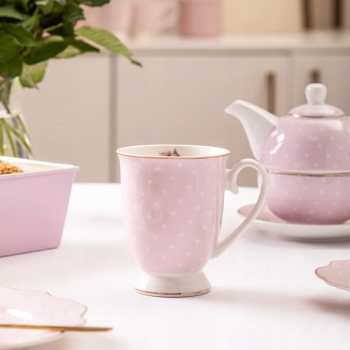 Kubek porcelanowy pastelowy w kropki Altom Design Natalie Pink 300 ml