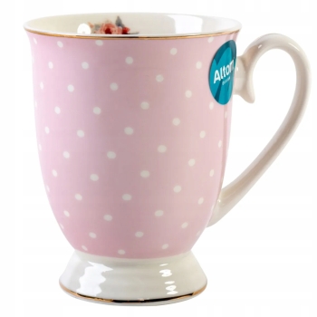 Kubek porcelanowy pastelowy w kropki Altom Design Natalie Pink 300 ml