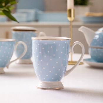 Kubek porcelanowy pastelowy w kropki Altom Design Natalie Blue 300 ml