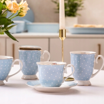 Kubek porcelanowy pastelowy w kropki Altom Design Natalie Blue 300 ml