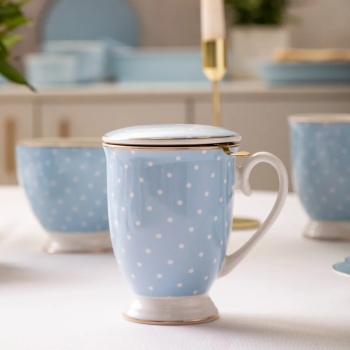 Kubek z zaparzaczem i pokrywką porcelanowy Natalie Blue błękitny 300 ml