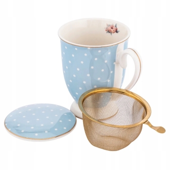 Kubek z zaparzaczem i pokrywką porcelanowy Natalie Blue błękitny 300 ml