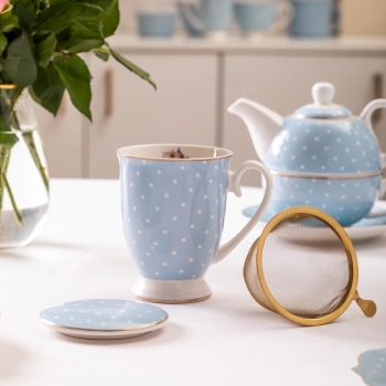 Kubek z zaparzaczem i pokrywką porcelanowy Natalie Blue błękitny 300 ml