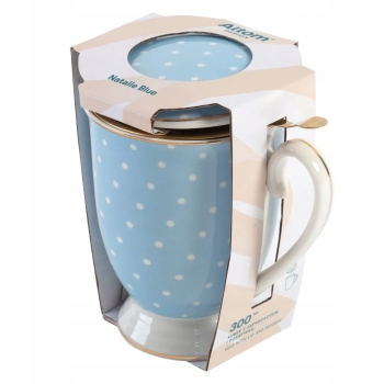Kubek z zaparzaczem i pokrywką porcelanowy Natalie Blue błękitny 300 ml