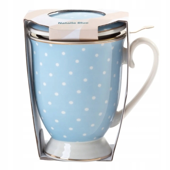 Kubek z zaparzaczem i pokrywką porcelanowy Natalie Blue błękitny 300 ml