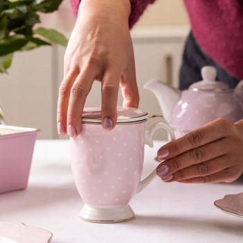 Kubek z zaparzaczem i pokrywką porcelanowy Natalie Pink różowy 300 ml