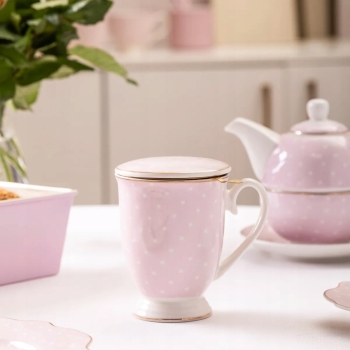 Kubek z zaparzaczem i pokrywką porcelanowy Natalie Pink różowy 300 ml