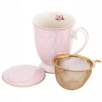 Kubek z zaparzaczem i pokrywką porcelanowy Natalie Pink różowy 300 ml