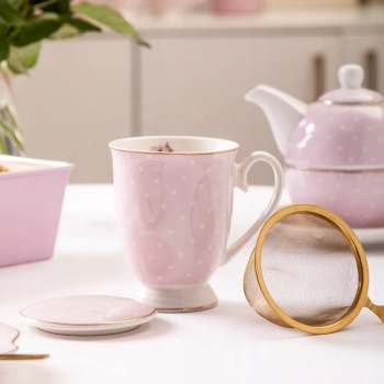 Kubek z zaparzaczem i pokrywką porcelanowy Natalie Pink różowy 300 ml