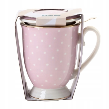 Kubek z zaparzaczem i pokrywką porcelanowy Natalie Pink różowy 300 ml
