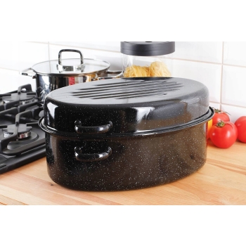 Brytfanna emaliowana 10L gęsiarka z pokrywą do piekarnika Silesia 38 cm