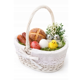 Koszyczek wielkanocny na święconkę owalny z białą wyściółką