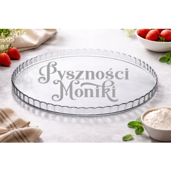 Szklana Patera na Ciasto Tort Babeczki z Grawerem Talerz Twój Napis Prezent