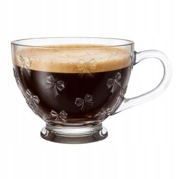 Szklana Filiżanka na nóżce 420ml Kokardki szklanka do kawy herbaty Kubek