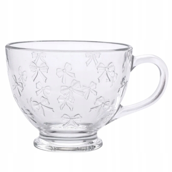 Szklana Filiżanka na nóżce 420ml Kokardki szklanka do kawy herbaty Kubek