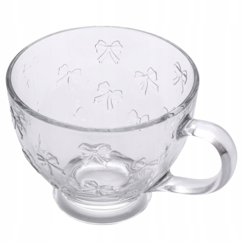 Szklana Filiżanka na nóżce 420ml Kokardki szklanka do kawy herbaty Kubek