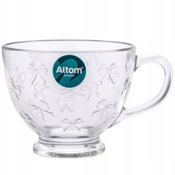 Szklana Filiżanka na nóżce 420ml Kokardki szklanka do kawy herbaty Kubek