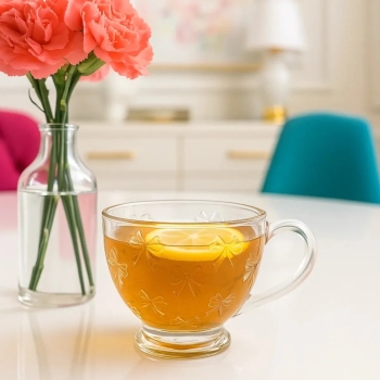 Szklana Filiżanka na nóżce 420ml Kokardki szklanka do kawy herbaty Kubek