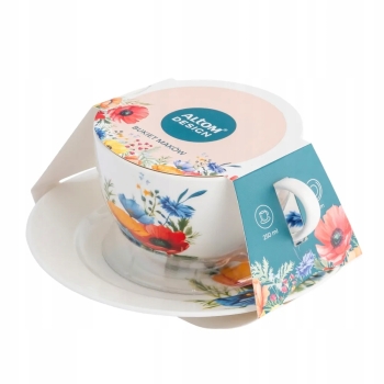 Filiżanka ze spodkiem do kawy herbaty porcelanowa Bukiet Maków 250 ml