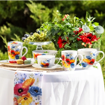 Filiżanka ze spodkiem do kawy herbaty porcelanowa Bukiet Maków 250 ml