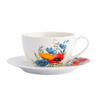 Filiżanka ze spodkiem do kawy herbaty porcelanowa Bukiet Maków 250 ml
