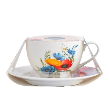 Filiżanka ze spodkiem do kawy herbaty porcelanowa Bukiet Maków 250 ml