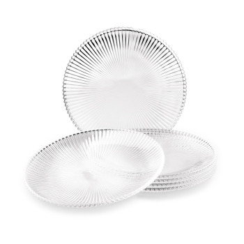 Szklany talerz do ciasta ozdobny 25 cm ryflowany w prążki Anastazja