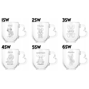 Szklany Kubek z grawerem Serce Twoje Imię Prezent dla dzieci Wielkanoc