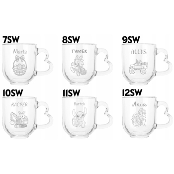 Szklany Kubek z grawerem Serce Twoje Imię Prezent dla dzieci Wielkanoc