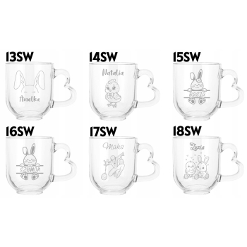 Szklany Kubek z grawerem Serce Twoje Imię Prezent dla dzieci Wielkanoc