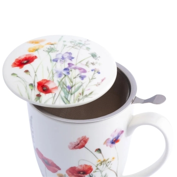 Kubek z zaparzaczem i pokrywką Kwitnąca Polana porcelanowy 350 ml