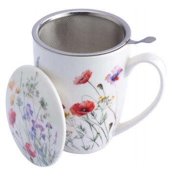 Kubek z zaparzaczem i pokrywką Kwitnąca Polana porcelanowy 350 ml