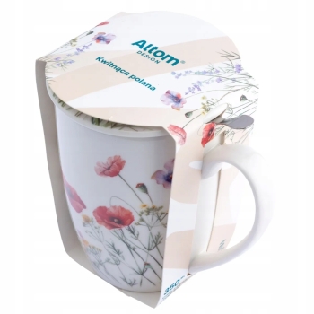 Kubek z zaparzaczem i pokrywką Kwitnąca Polana porcelanowy 350 ml