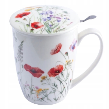 Kubek z zaparzaczem i pokrywką Kwitnąca Polana porcelanowy 350 ml