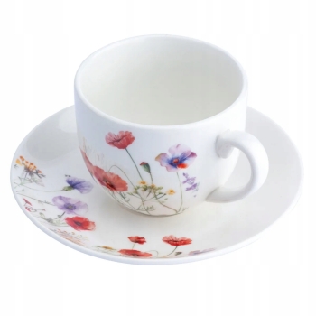 Filiżanka ze spodkiem do kawy herbaty porcelanowa Kwitnąca Polana 250 ml