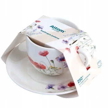 Filiżanka ze spodkiem do kawy herbaty porcelanowa Kwitnąca Polana 250 ml