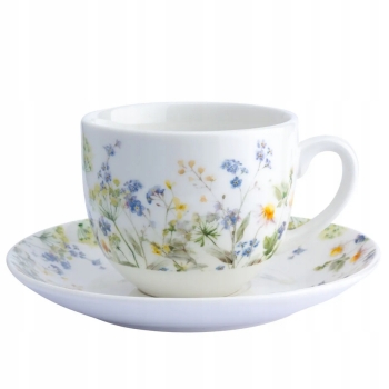 Filiżanka ze spodkiem do kawy herbaty porcelanowa Słoneczna Łąka 250 ml