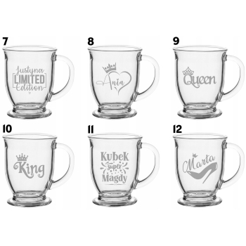 Szklany Kubek z grawerem na nóżce Twój Tekst Imię 440ml Prezent w Pudełku