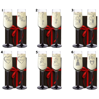 Kieliszki do szampana z Grawerem dla Pary Wesele Czarna Nóżka Różne Wzory
