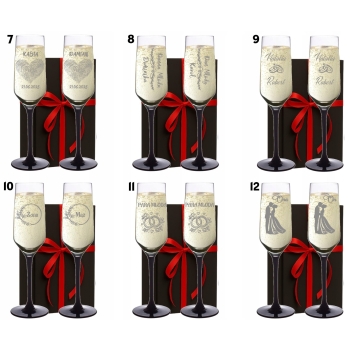 Kieliszki do szampana z Grawerem dla Pary Wesele Czarna Nóżka Różne Wzory